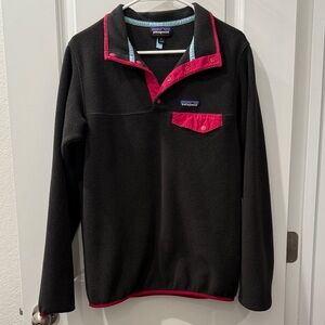Patagonia Black Fleece Pullover with Pink Trim
